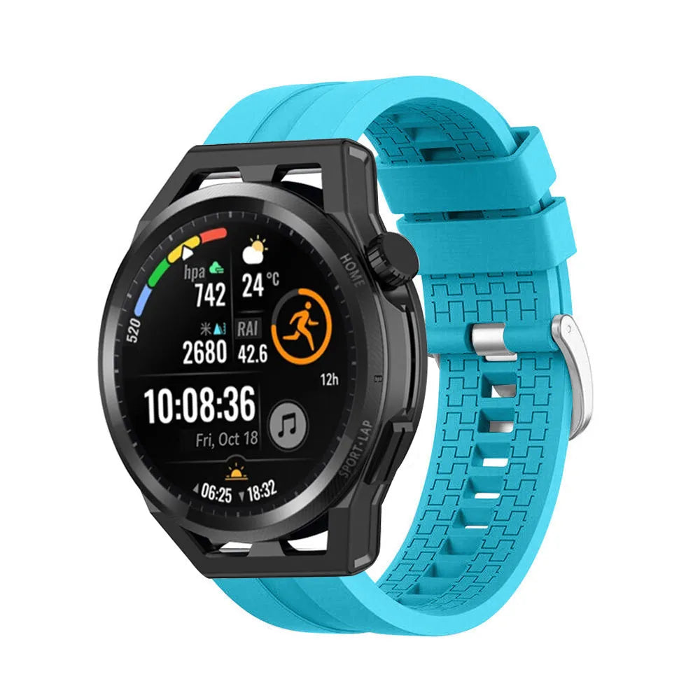 Silicone Strap 'Extreme', light blue, on a watch, 3/4 front view