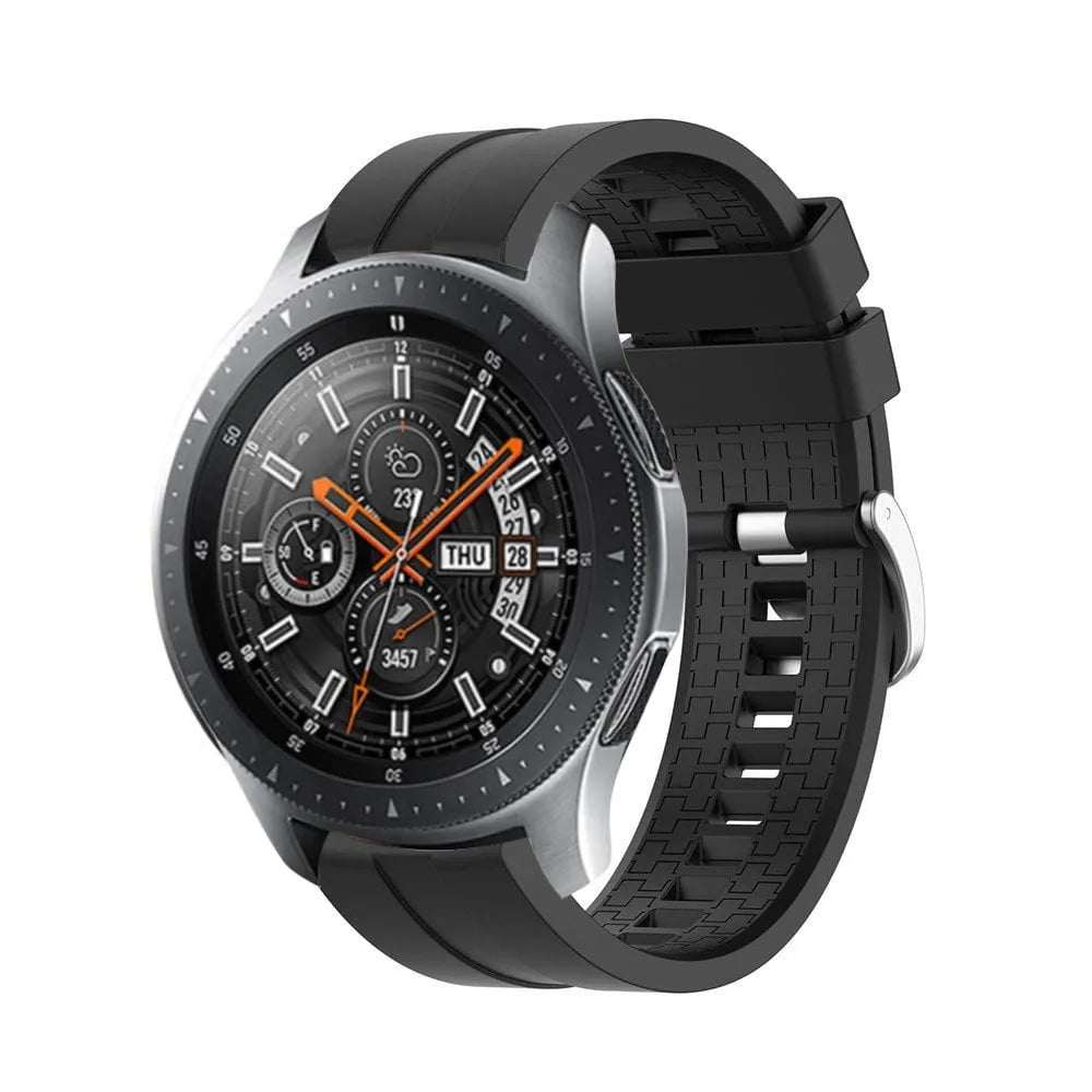 Silicone Strap 'Extreme', black, on a watch, 3/4 front view