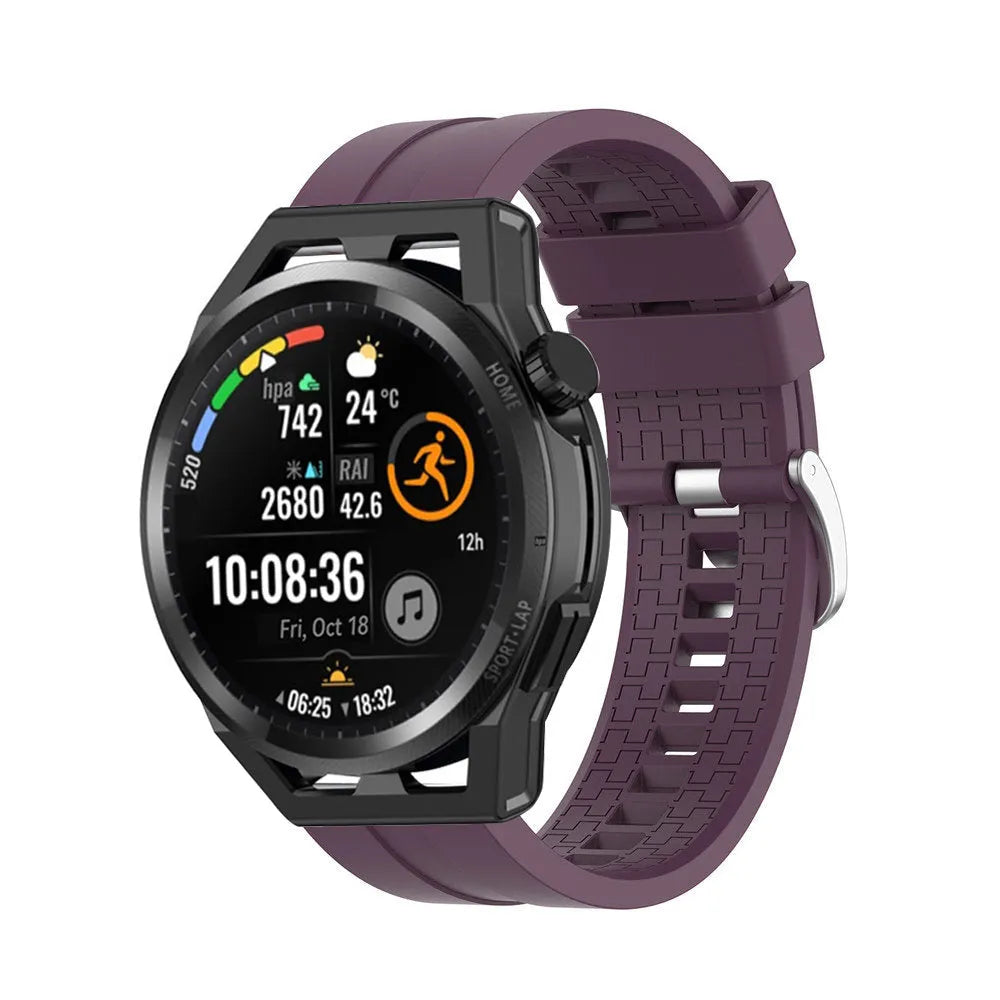 Silicone Strap 'Extreme', purple, on a watch, 3/4 front view