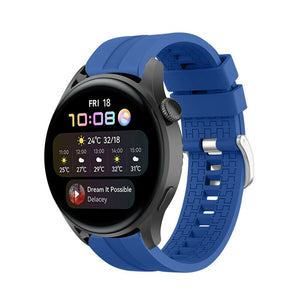 Silicone Strap 'Extreme', blue, on a watch, 3/4 front view