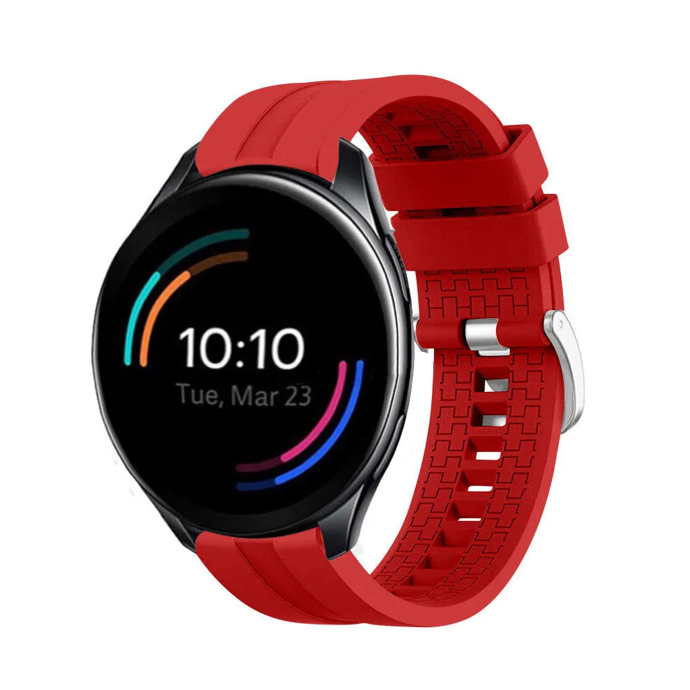 Silicone Strap 'Extreme', red, on a watch, 3/4 front view