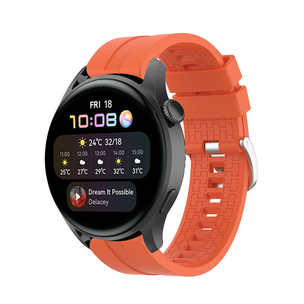 Silicone Strap 'Extreme', orange, on a watch, 3/4 front view
