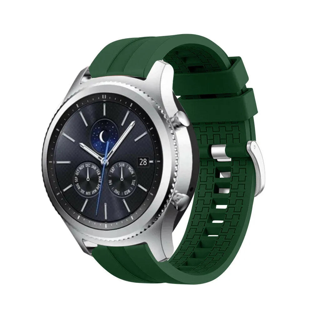 Silicone Strap 'Extreme', army green, on a watch, 3/4 front view