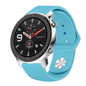 Silicone Sport Strap, light blue, on a watch, 3/4 front view