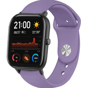 Silicone Sport Strap, lilac, on a watch, 3/4 front view