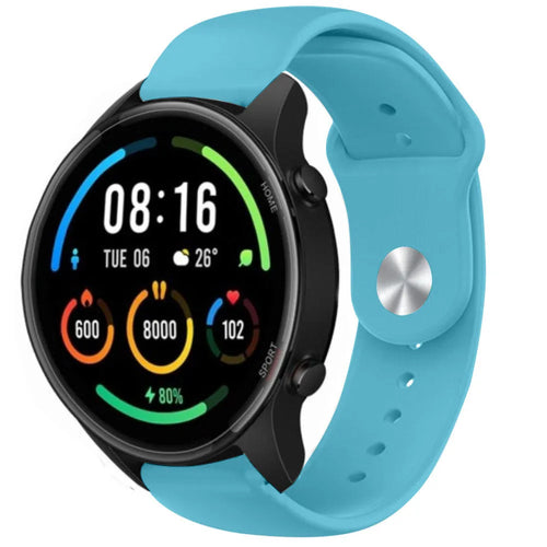 Silicone Sport Strap, light blue, on a watch, 3/4 front view