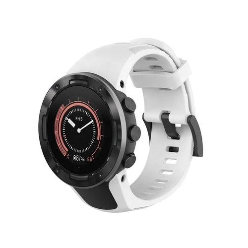 Silicone Strap, white, on a watch, 3/4 front view
