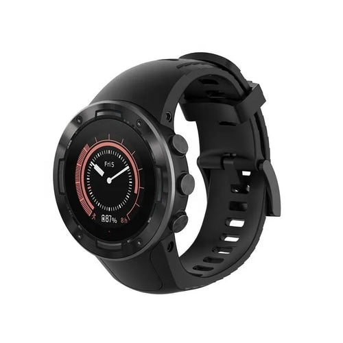 Silicone Strap, black, on a watch, 3/4 front view