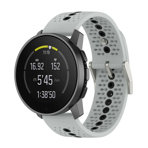 Silicone Strap, grey/black, on a watch, 3/4 front view