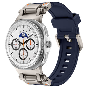 Silicone Strap 'Explorer', blue with titanium, on a watch, 3/4 front view