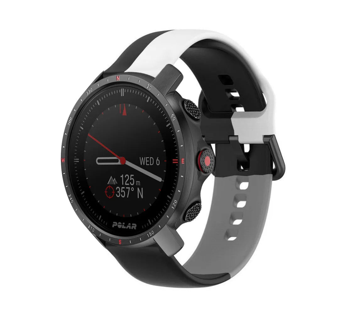 Silicone Triple Sport Strap, on a watch, 3/4 front view