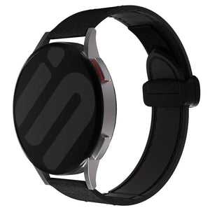 D-Buckle Leather Strap, black, on a watch, 3/4 front view