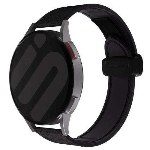 D-Buckle Leather Strap, black, on a watch, 3/4 front view