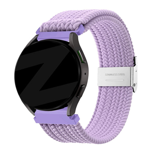 Woven Nylon Strap, light purple, on a watch, 3/4 front view