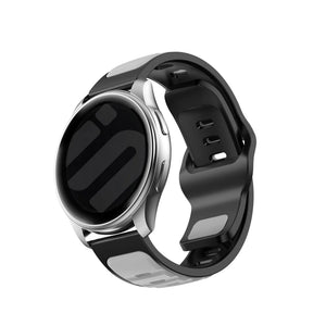 Outdoor Duo Silicone Strap, grey/black, on a watch, 3/4 front view
