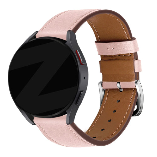 Leather Strap 'Deluxe', pink, on a watch, 3/4 front view