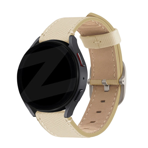 Leather Strap 'Deluxe', khaki, on a watch, 3/4 front view