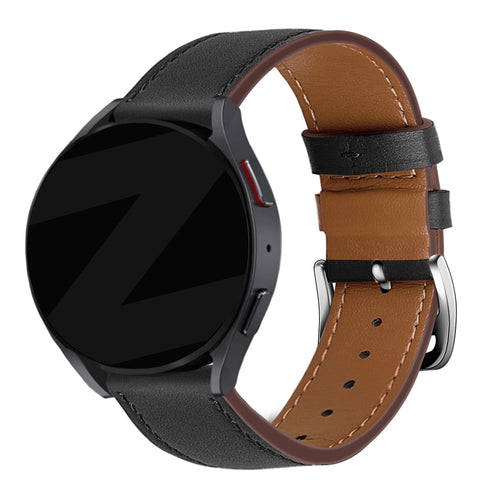 Leather Strap 'Deluxe', black, on a watch, 3/4 front view