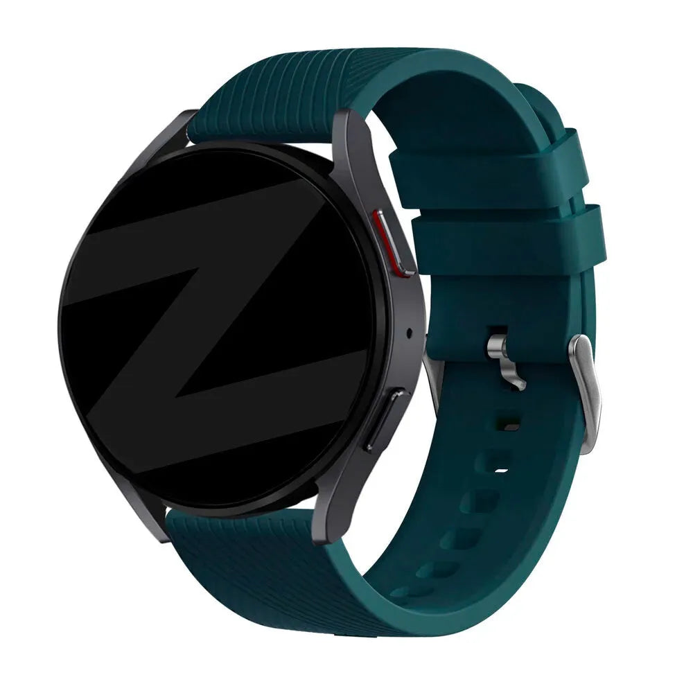 Silicone Strap 'Deluxe', dark green, on a watch, 3/4 front view