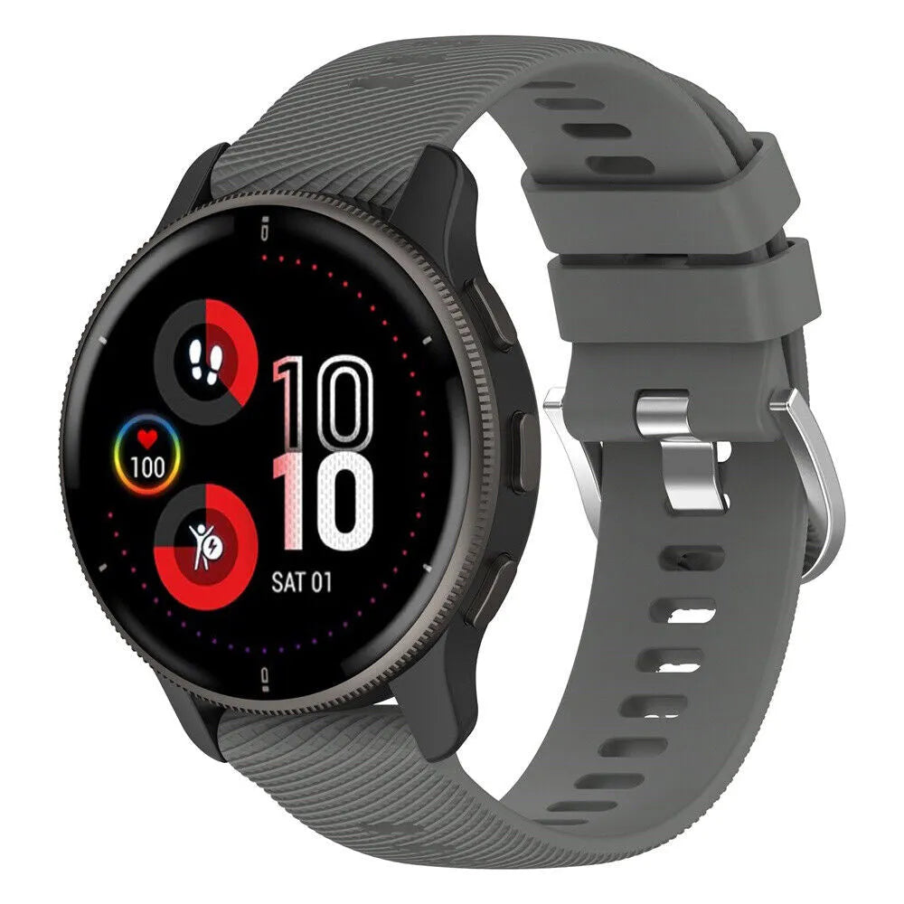 Silicone Strap, dark grey, on a watch, 3/4 front view