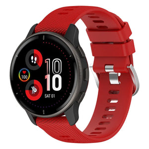 Silicone Strap, red, on a watch, 3/4 front view