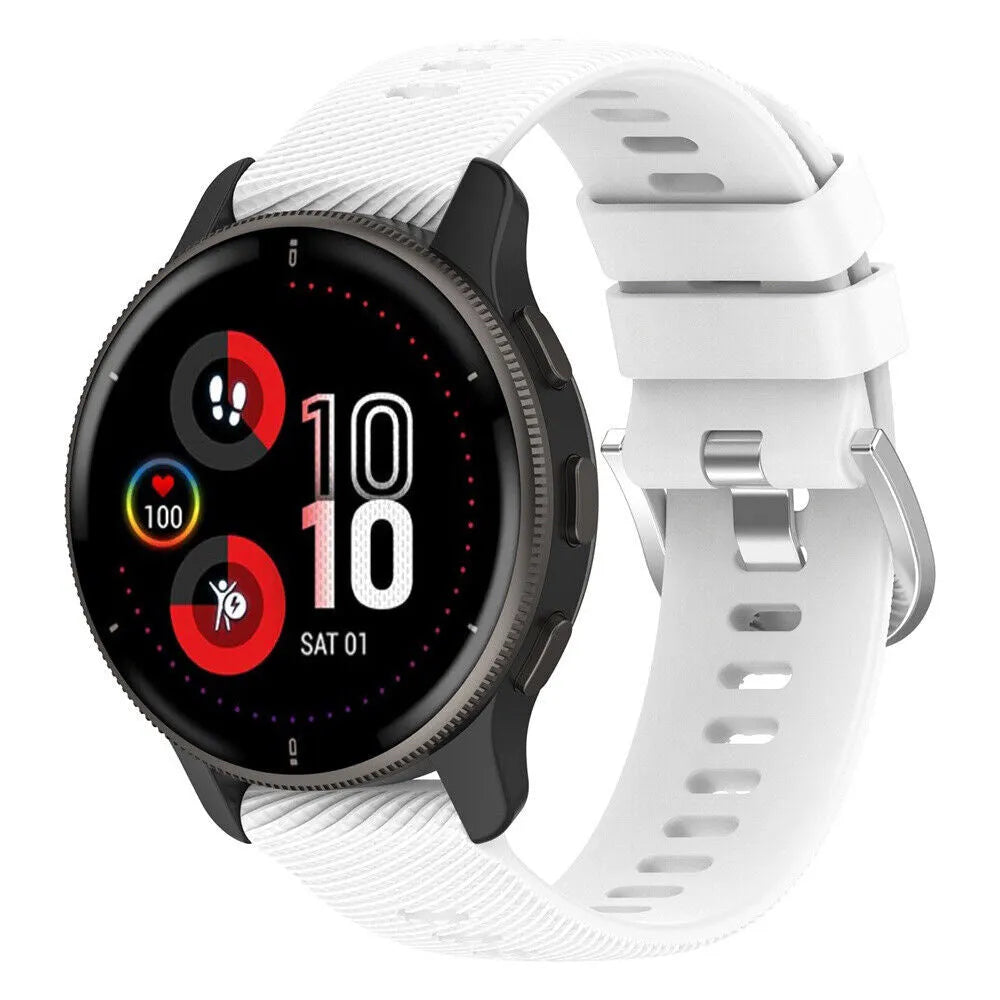 Silicone Strap, white, on a watch, 3/4 front view