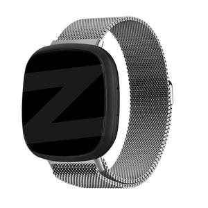 Milanese Loop Strap, silver, on a watch, 3/4 front view