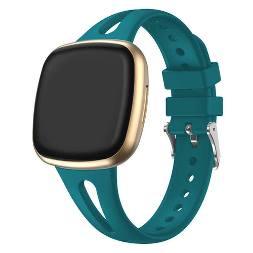 Silicone Strap 'Deluxe', blue-green, on a watch, 3/4 front view