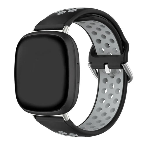 Silicone Sport Strap, black/grey, on a watch, 3/4 front view