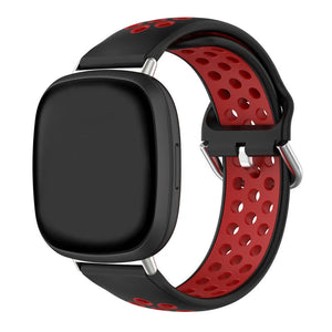Silicone Sport Strap, black/red, on a watch, 3/4 front view