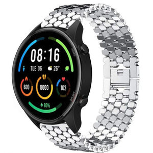 Steel Strap Hexagons, silver, on a watch, 3/4 front view