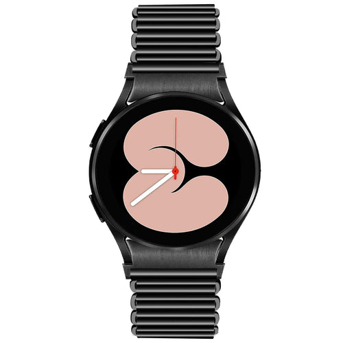 Steel Loop Strap, black, on a watch, 3/4 front view