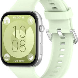 Silicone Strap, light green, on a watch, 3/4 front view