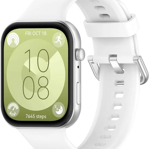 Silicone Strap, white, on a watch, 3/4 front view