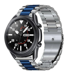 Steel Strap, silver/blue, on a watch, 3/4 front view