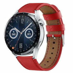 Modern Leather Strap, red, on a watch, 3/4 front view