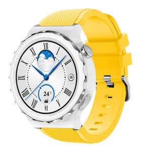Twill Silicone Strap, yellow, on a watch, 3/4 front view