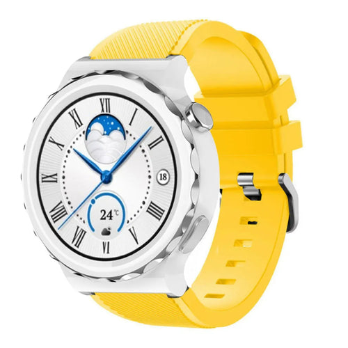 Twill Silicone Strap, yellow, on a watch, 3/4 front view