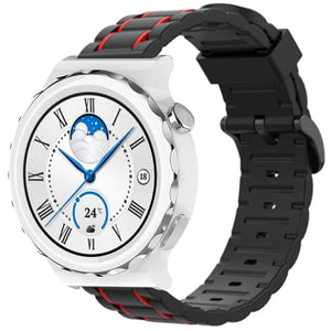 Silicone Strap 'Tough', black/red, on a watch, 3/4 front view