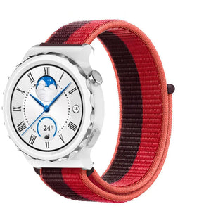 Nylon Strap, cherry magenta, on a watch, 3/4 front view