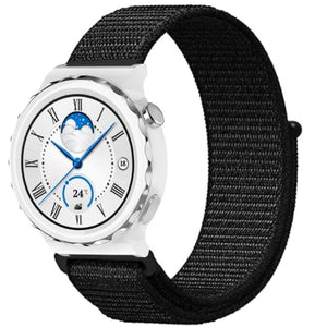 Nylon Strap, black, on a watch, 3/4 front view