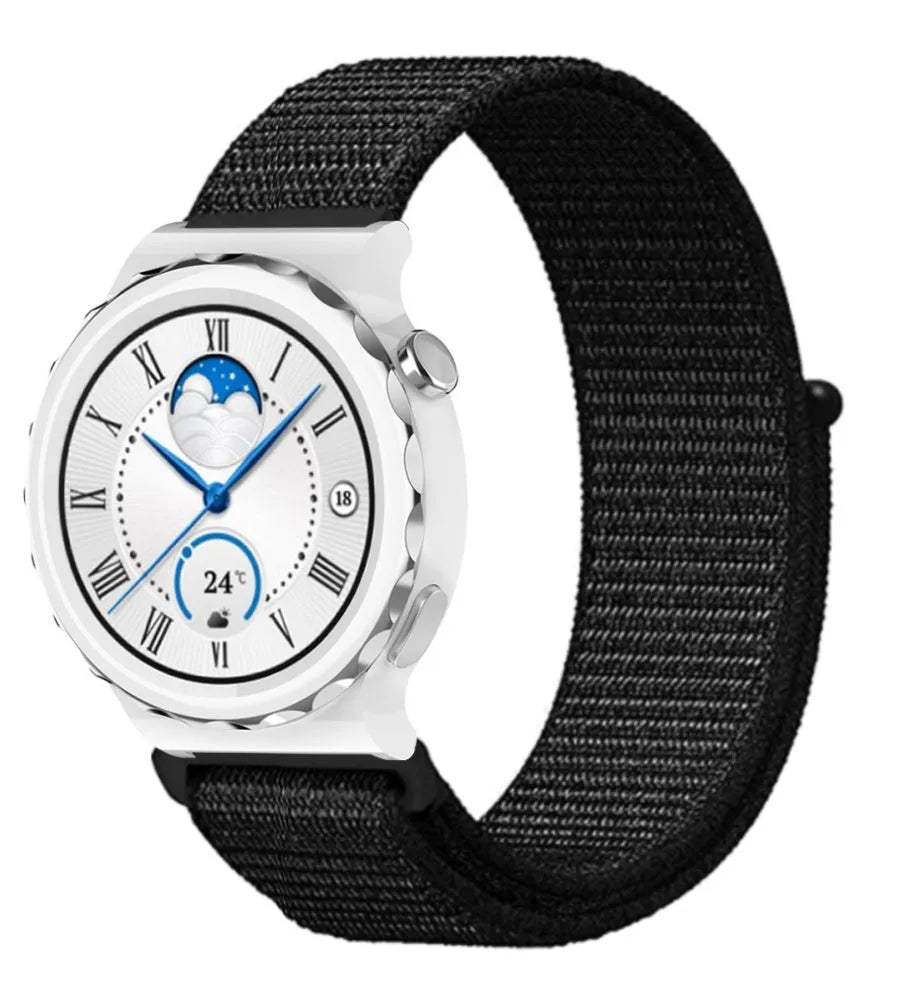 Nylon Strap, black, on a watch, 3/4 front view
