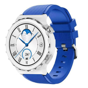 Twill Silicone Strap, blue, on a watch, 3/4 front view