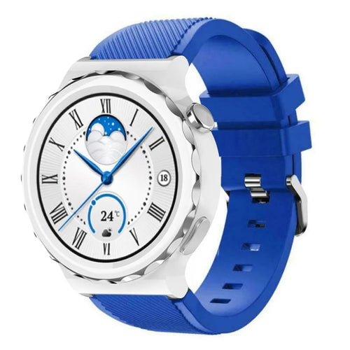 Twill Silicone Strap, blue, on a watch, 3/4 front view
