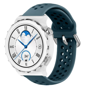 Breathable Silicone Strap, rock green, on a watch, 3/4 front view