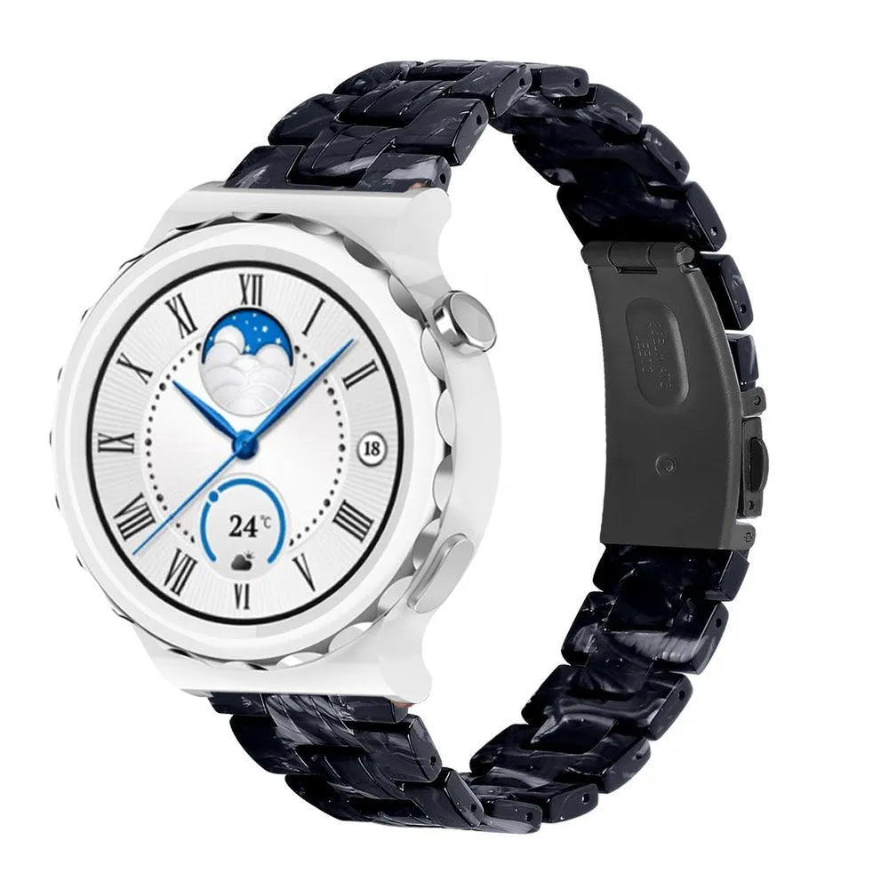 Metal Resin Strap, black/white, on a watch, 3/4 front view