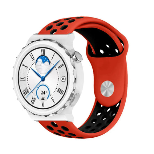 Silicone Sport Strap, red/black, on a watch, 3/4 front view