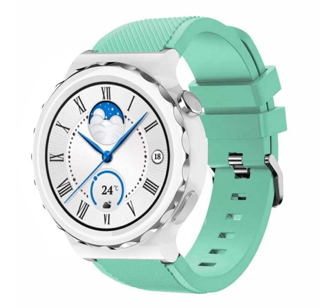 Twill Silicone Strap, aqua, on a watch, 3/4 front view