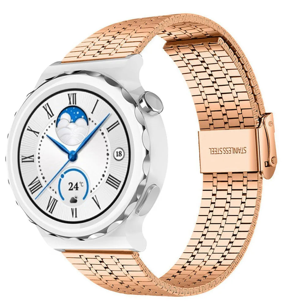 Fine Steel Strap, rose gold, on a watch, 3/4 front view