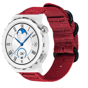 Nylon Buckle Strap, red, on a watch, 3/4 front view